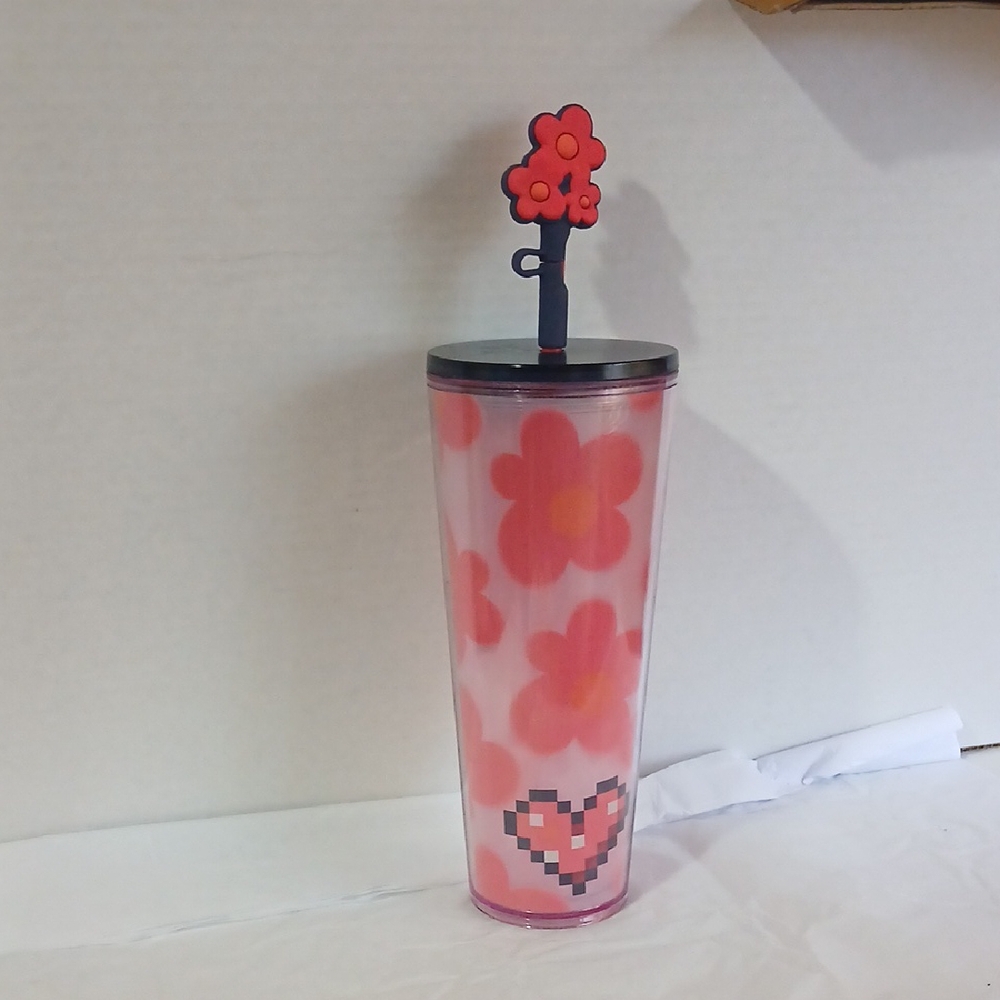 Starbucks Floral Tumbler with Heart Design NWT